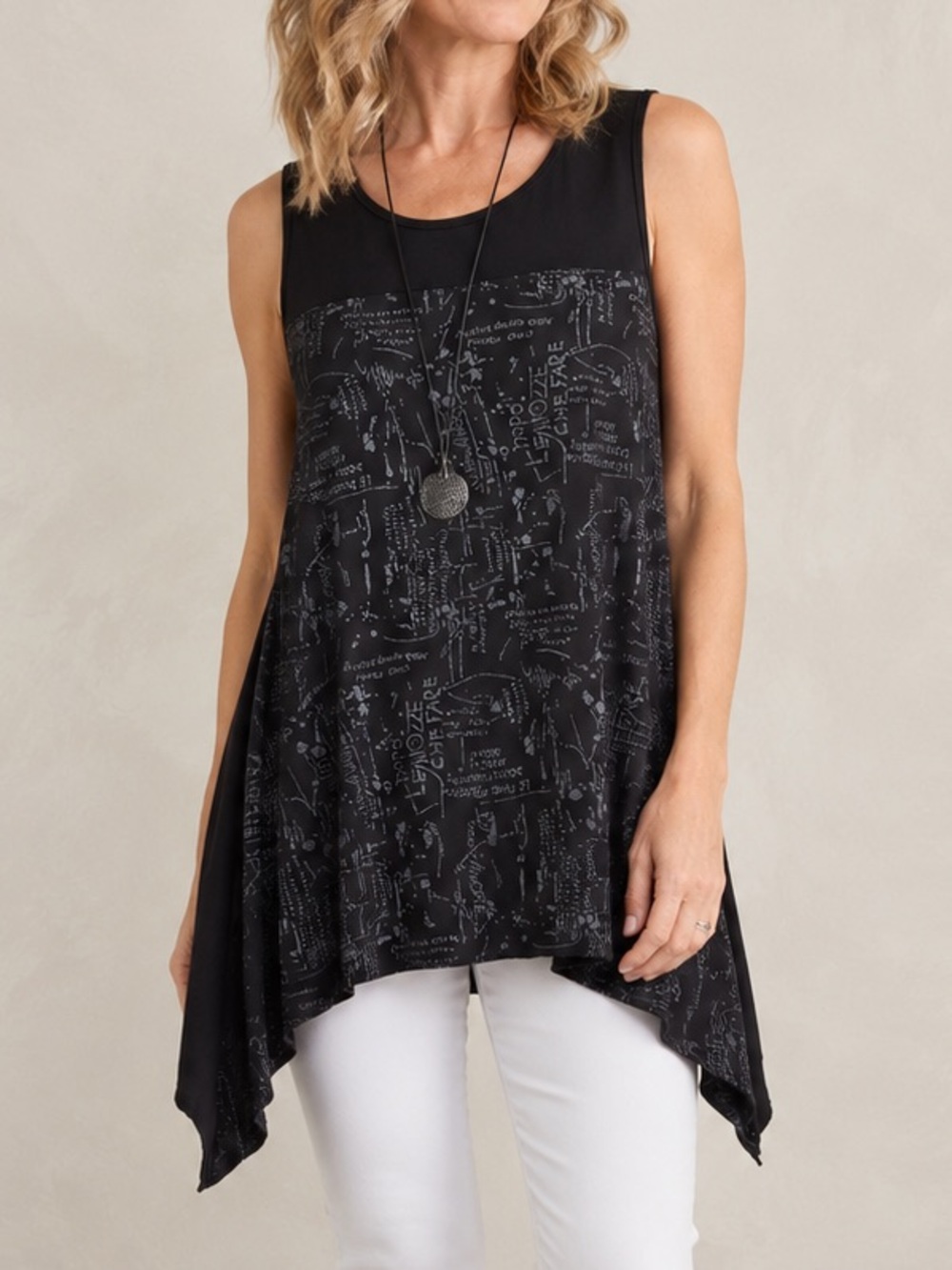 🇨🇦 Gitane Prêt à Porter Black Metallic Asymmetrical Tunic Tank Top Size Large
